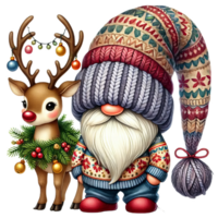 whimsical gnome and reindeer adorned with festive decorations png