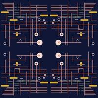 Geometric abstract design featuring vibrant lines and shapes on a dark blue background created in a modern artistic style vector