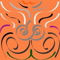 image presents a captivating abstract design featuring symmetrical swirls and curves against a warm peach backdrop vector