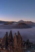 Beautiful view of Bromo Tengger Semeru National Park from Seruni view point, also known as The Great Wall of Seruni Point Peak. photo