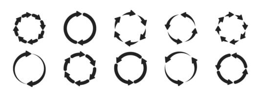 A set of circular arrow icons. Forward icon. Two to eight arrows in a cycle. Symbol of renewal, repetition, recycling. illustration. vector