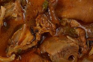 a close up of a bowl of stew with meat and vegetables photo
