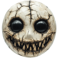 Spooky round object with cracked surface and large black eyes png