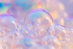 Minimalist Close-Up of Soap Foam Bubbles with Iridescent Glow photo