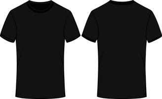 Short sleeve Basic T shirt overall technical fashion flat sketch illustration template front and back views. Apparel clothing black color mock up for men's and boys. vector