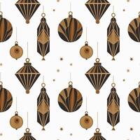 Seamless Christmas pattern with glass tree toys in Art Deco style. Hand drawn elegant festive repeating background with New Year decor. Modern Xmas ornament for design, wrapping paper, textile, card vector