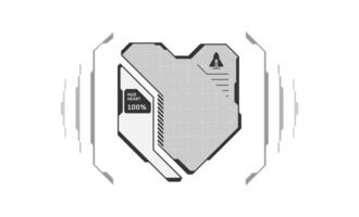 HUD digital futuristic style videogame user interface heart shape shield progress logo. Hi tech game player health level sign and life indicator icon. GUI FUI energy infographic design element vector