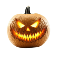 Sinister pumpkin with carved face and glowing eyes isolated png