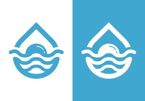 The logo with the outline of water droplets in which there are beach waves with an afternoon atmosphere. vector