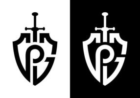 Two logos for a sword and shield vector