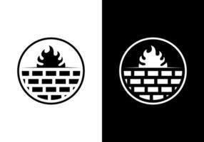 Logo of a brick arrangement with a flame and protected with an outer circle. vector