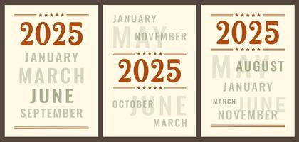 Set of Calendar covers. Calendar 2025. Vertical retro Calendar template in Minimalistic style for print. First pages template for business, printable wall, monthly, desktop calendar. vector