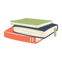 Pile of books, planner, notebook with color paper cover. Books icon isolated on white background. Clipart. Closed books with white pages, text. Book reading design for education concept. vector