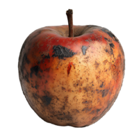 Rotten apple , isolated on transparent background. Decayed apple with brown spots, wrinkles, and texture showing signs of spoilage. Ideal for concepts of food waste and decay png
