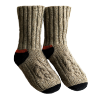 pair of knitted socks. knitted socks top view for colder weather of winter and autumn png