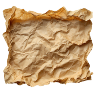 Crumpled paper wrapper , top view, isolated on transparent background. Wrinkled, textured paper with natural creases and folds. Ideal for packaging, recycling concepts, or digital design elements png