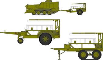 A drawing of a military vehicle with a trailer vector