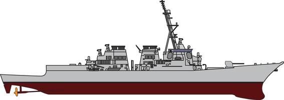 A navy ship with a red bow and white stern vector