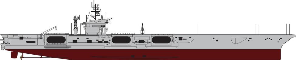 A drawing of a large ship with a red bow vector