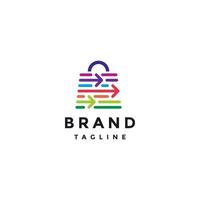 Colorful Arrow Motif Shopping Bag Logo Design. Simple Arrow Lines Form Shopping Bag Logo Design. vector