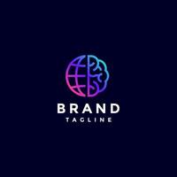 Simple Brain Map Lines Logo Design. Globe And Brain Simple Line Symbol Logo Design. vector