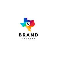Eyes inside Colorful Texas State Map Logo Design. Texas Map With Eyes And Color Spectrum Logo Design. vector