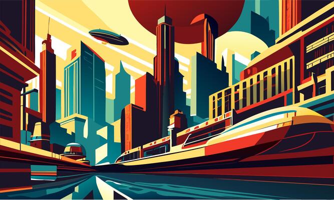 Abstract infographics on the theme of a futuristic cityscape and a new colony.
