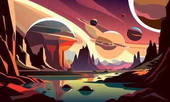 Beautiful abstract retro poster with space alien theme. vector