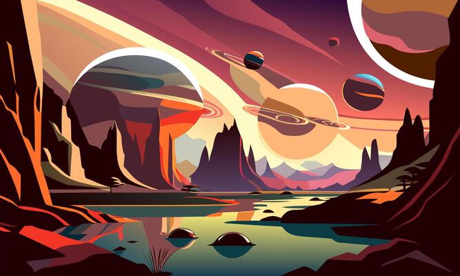 Beautiful abstract retro poster with space alien theme.