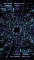 Moving through tunnel with pipes. Animation. Dive into dark futuristic tunnel with lots of pipes and neon details. 3D tunnel details with black pipes video