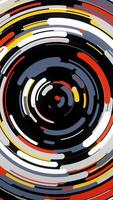 Futuristic background with many colorful lines forming a ring and flowing slowly, seamless loop. Animation. Bright spinning funnel on black background. video