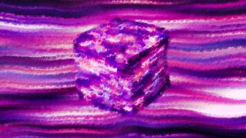 Yellow and purple background with a square. Motion. Bright colored background with a large sparkling box opening made in abstraction. video