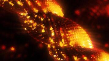 Close up of an abstract twisted metal chain made of tiny shiny particles. Motion. Abstract metal chain of shining dots. video