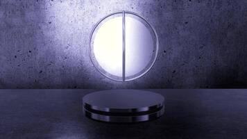 3d lamp ball in space. Motion. 3D ball in weightlessness above stand in interior. Lamp ball in 3d space levitates over stand video
