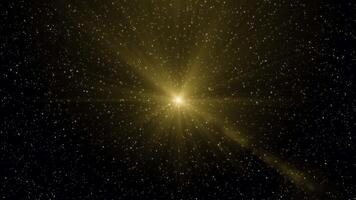 Abstract yellow lonely star in outer space. Motion. Glowing bright nebulae and starry cosmos on the background. video