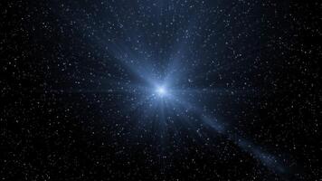 Stream of shimmering particles with light in dark space. Movement. Explosion of shiny particles with rays of light in dark. Bright shiny particles of outer space move in stream with rays of light video