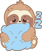 Sloth hugging a pillow and sleeping. Twitch emote cute sloth icon. Funny baby sloth animal series stock illustration. Slow life of fluffy sloth designs. vector