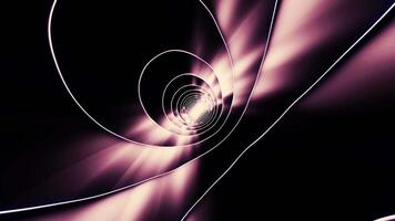 Flying through tangled tunnel of circles and purple glow. Design. Flight inside bending corridor. video