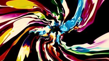 Moving flow of colorful spiral of paints. Motion. Slowing down flow of colors in moving spiral on black background. Spiral of liquid curved lines of paints video