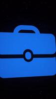 Digital animation of briefcase icon decaying into multicolored moving plexus networks on black background. animation. Animation. Technology, business and internet backdrop. video