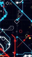 Abstract futuristic electronic circuit board with electrical signals flowing in electrical conductors PCB. Animation. Neural network and big data, artificial intelligence, matrix concept, seamless video
