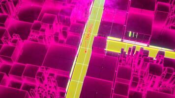 Yellow road with a pink wall next to it. Design.A small red dot that appears very quickly in the animation. video