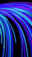 Curved stream of multicolored lines on black background. Animation. Abstract animation of curved path of moving colorful lines on black background video