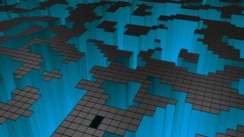 3D puzzle blocks background. Design. Surface with transforming blocks, representation of retro game. video