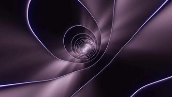 A pale purple light tunnel. Design. A bright enclosed passage in animation that is surrounded by neon white shiny lines. video