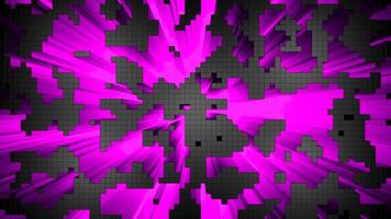 Pixelated pattern looking like old fashioned game with cubes. Design. 3D long rays in random blinking motion. video