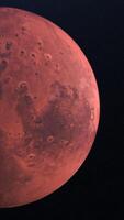 Abstract realistic beautiful planet Mars on deep space background. Animation. Flight over the Mars, black shadow moving and hiding the surface of the planet, astronomy concept. video
