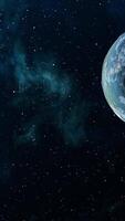 Abstract animation of planet Earth with night side and lights on background of stars. Animation. Sides of day and night of planet Earth in outer space with bright shining star video