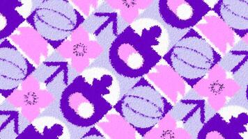 Animation with moving pattern with flowers. Motion. Pattern with figures and flowers in squares. Colorful pattern with animated repeating shapes video
