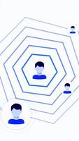 White background. Motion.Purple and blue lines appearing in the Internet network in which people are looking for and their icons appear in abstraction. video